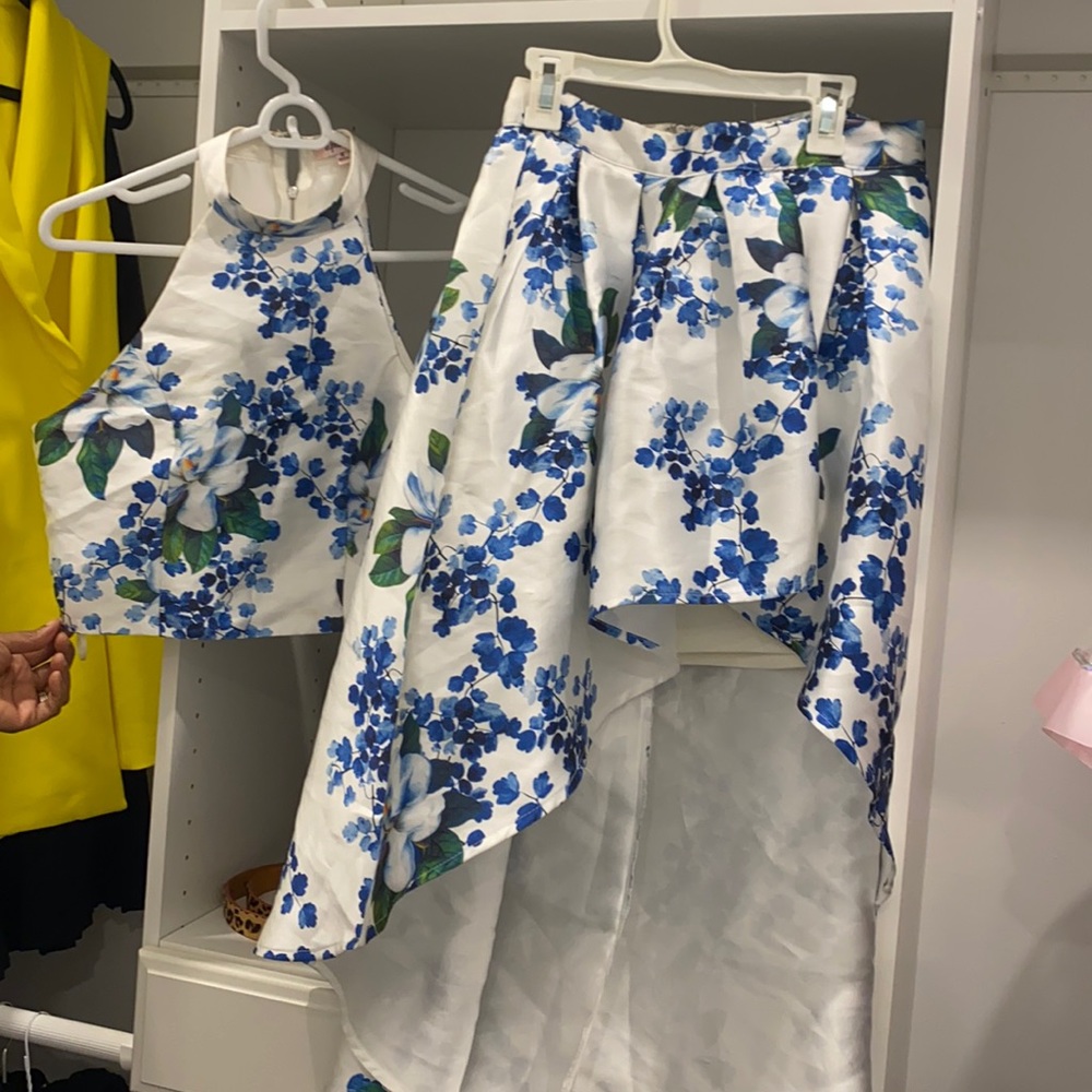 Floral High Low Skirt Set